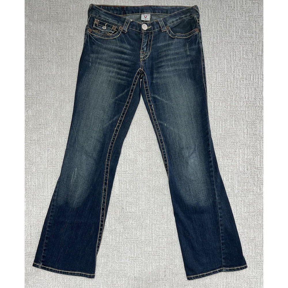 TRUE RELIGION Womens JOEY BIG T  SZ 30 FLAP POCKET TWISTED STRETCH BOOTCUT JEANS